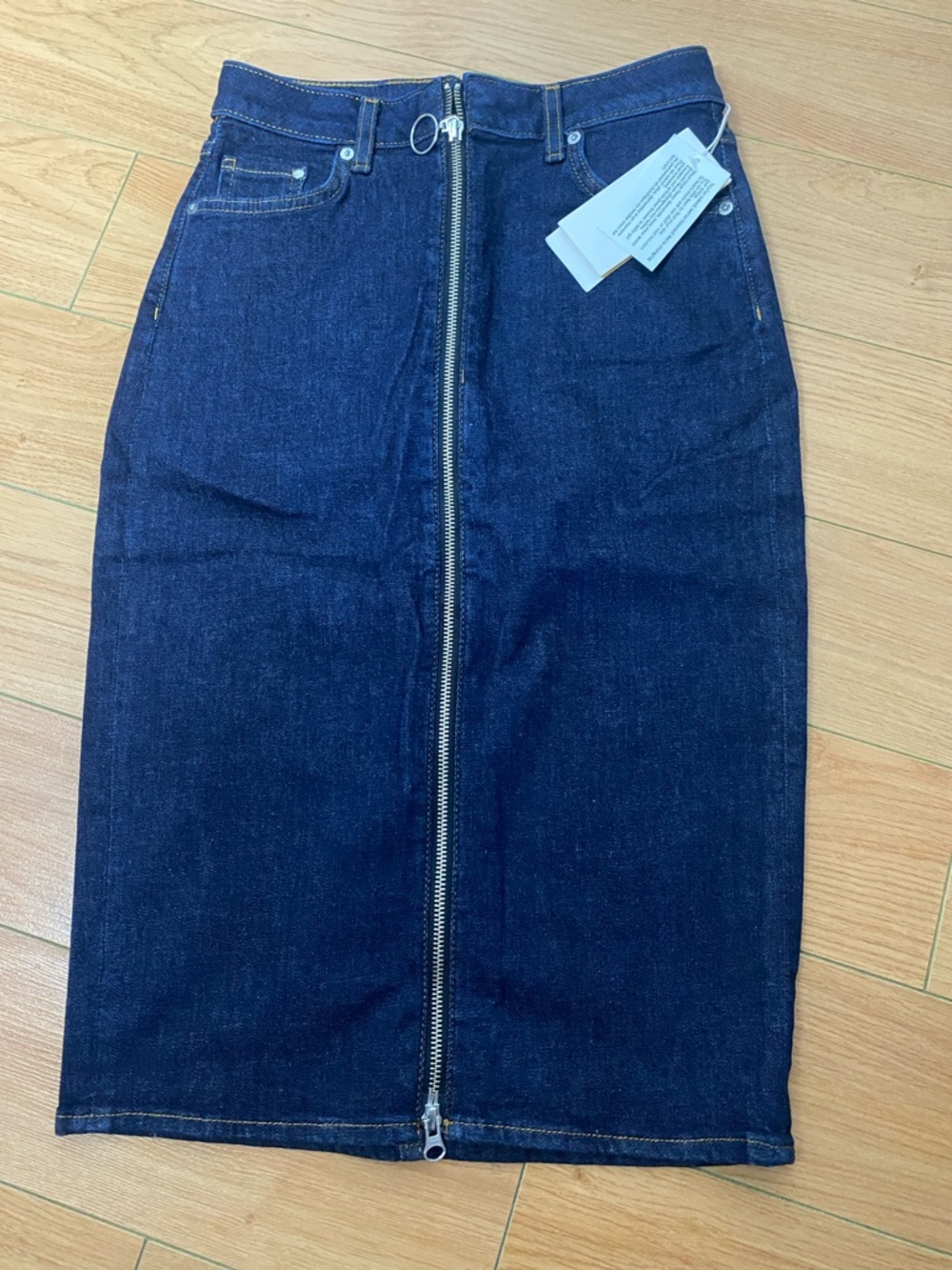 H&M Navy Blue Denim Pencil Skirt with Front Zip #9